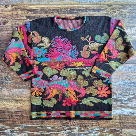 Made in Italy Lambswool Blend Bird Floral Cottagecore Sweater - Picture 1 of 12